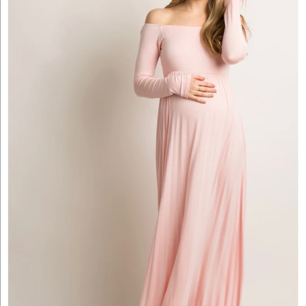 PinkBlush Maternity Light Pink Off Shoulder Maxi Dress